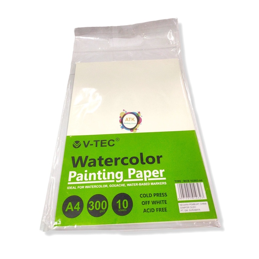 

Water Color Painting Paper V-Tec Ukuran A4 WCB 103002 / Kertas Lukis Vtec 300 Gram isi 10 Sheet – SHABG