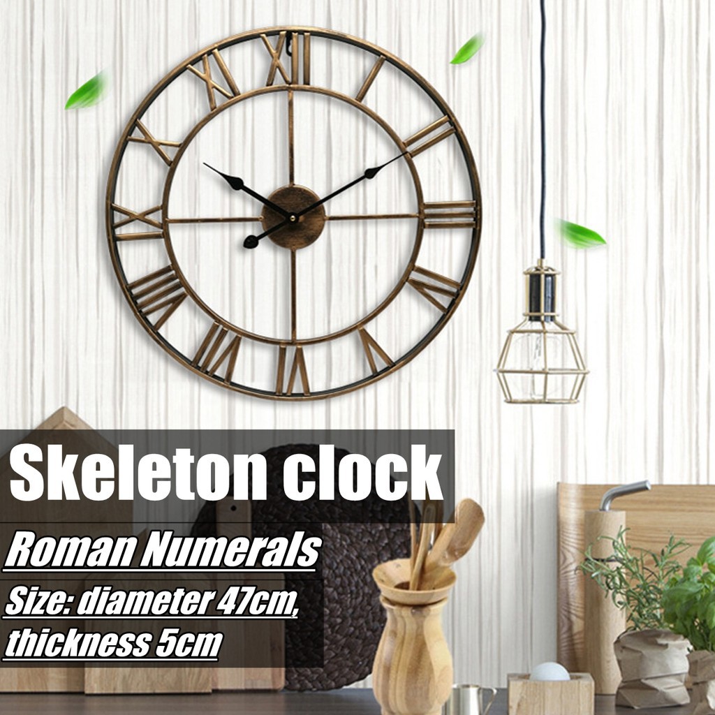 Sales Promotionbayar Di Tempatlarge Skeleton Clock Style Mirroed Wall Clock Shabby Vintage Shopee Indonesia