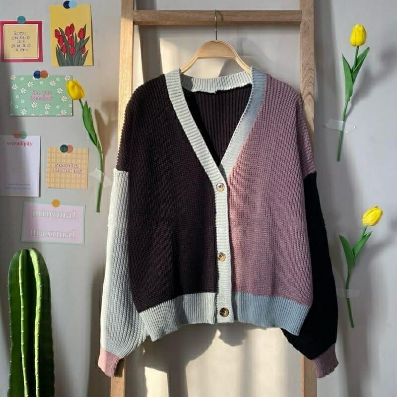 CARDIGAN RAJUT TWIST | OUTER OUTWEAR KNIT MIX WARNA KOMBINASI | CARDYGAN TEBAL PREMIUM HIGH QUALITY