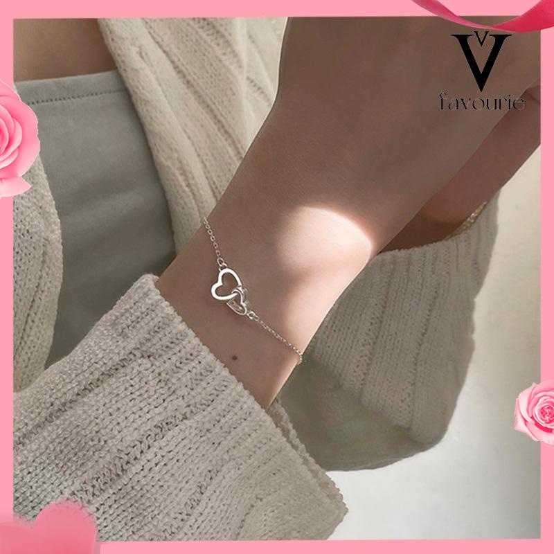 [COD]Double Heart Shape Fashion Indah Mengkilap Manis Gelang Perhiasan Wanita-FA