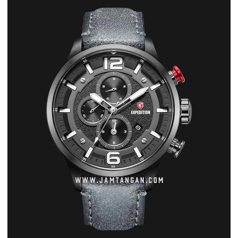 Expedition E 6775 MC LEPBA Chronograph Men Black Dial Grey Leather Strap