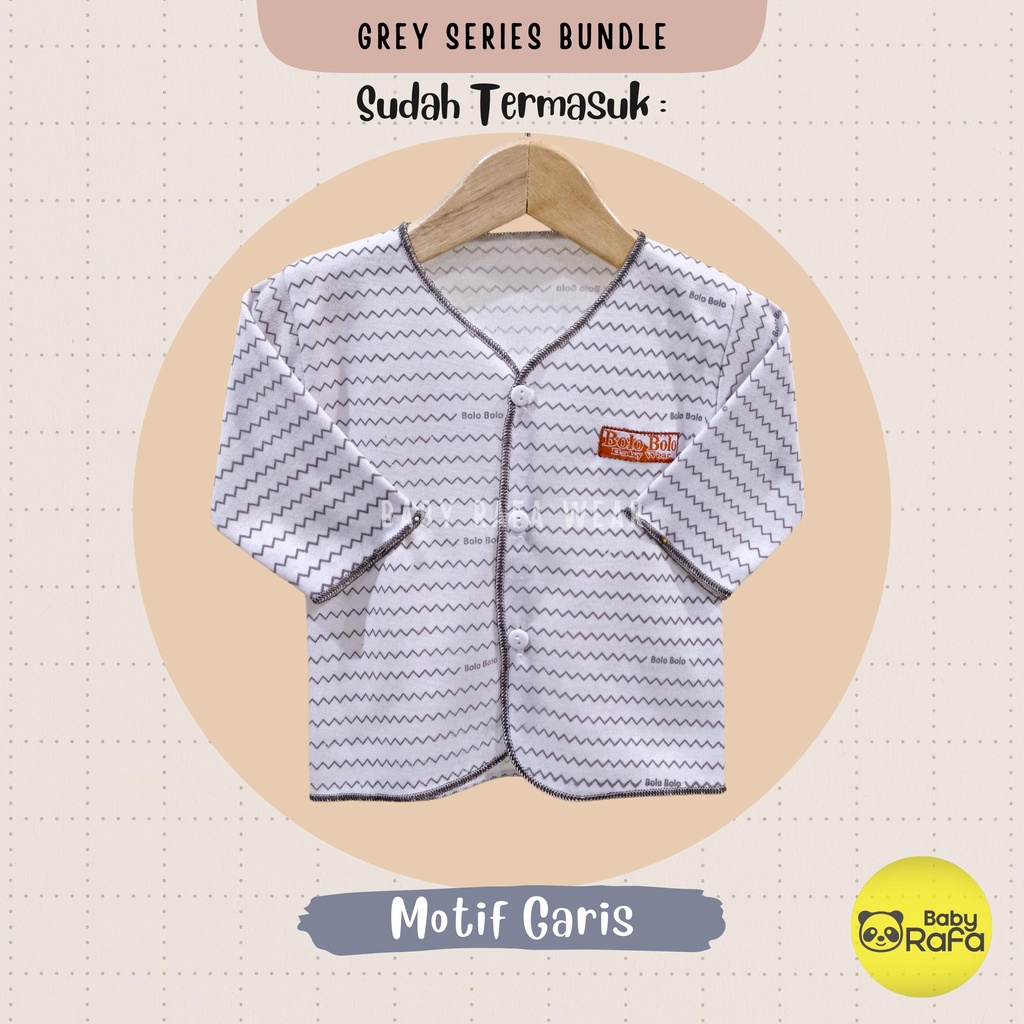 Serian Abu - 3 pcs Baju Bayi Tangan Panjang Baru Lahir 0 sd 3 Bulan Grey Series merk SNI Bolo - Bolo