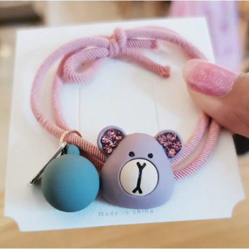 OVERFLOWS.ID Ikat Rambut Ala Korea Motif Beruang Bear Hairtie Ikat Rambut Motif Beruang-PINK
