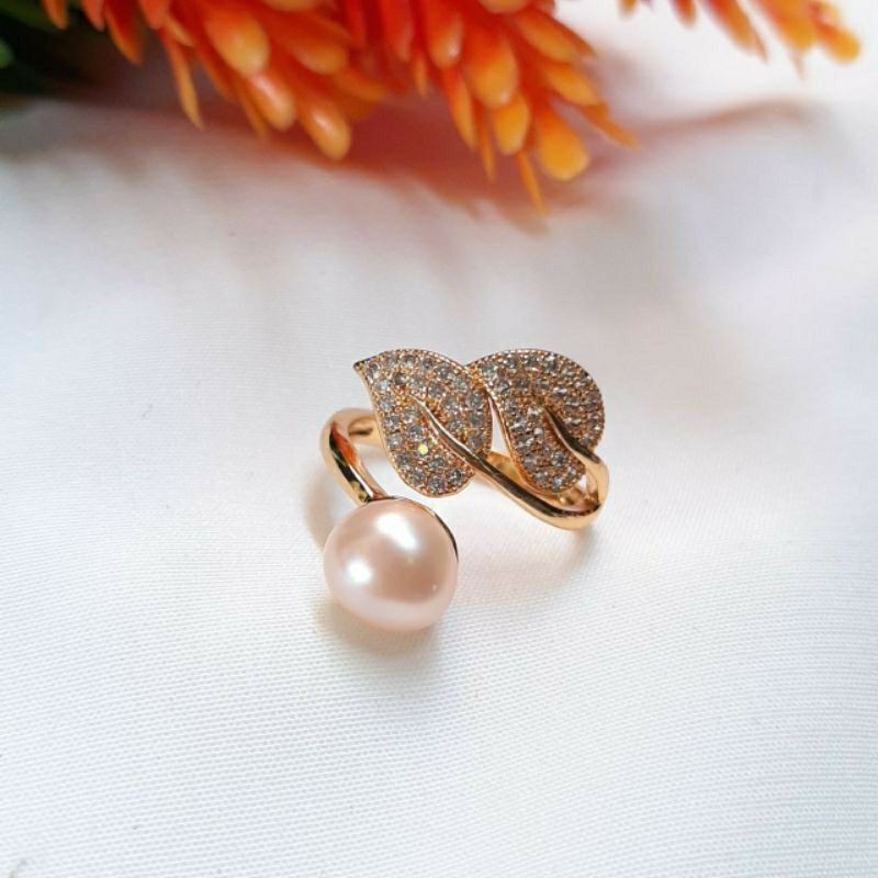 cincin Rhodium model Daun mutiara tawar || cincin mutiara || cincin rhodium