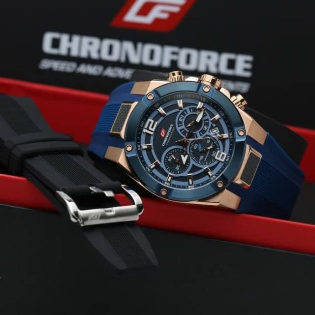 Jam Tangan Pria Original CHRONOFORCE CF 5321 ROSEGOLD BLUE GARANSI RESMI 1TAHUN
