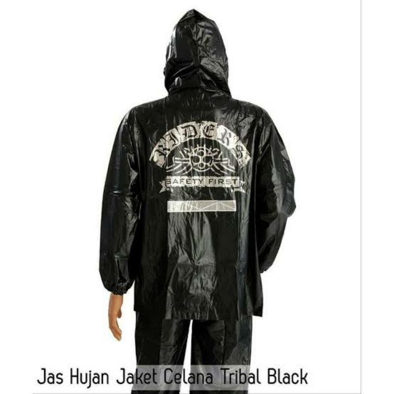 Setelan Jas Hujan Jaket Celana Hitam Tribal Ibex - Jas Hujan Dewasa Black