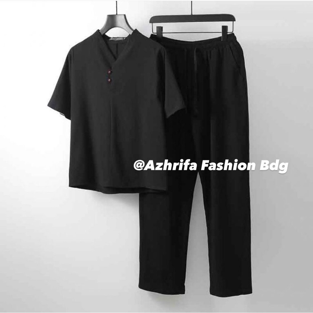 AZHRIFA FASHION-Setelan Baju Pria Simple Dewasa 2IN1 Bahan Katun Premium 5 Warna / TERLARIS / MODEL TERBARU 2021 /