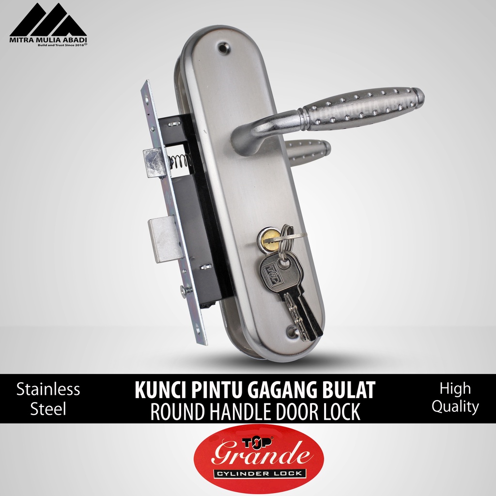 Kunci Pintu TOP GRANDE Silinder Kumplit Set 20 cm l Gagang l Handle I Dus Merah  SILVER