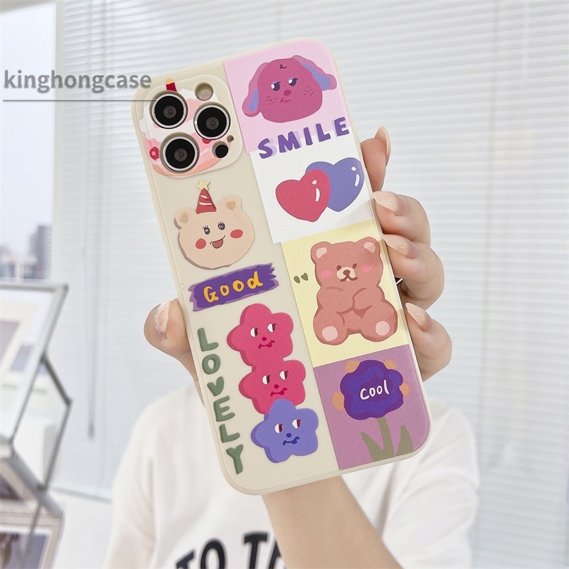 Case Samsung A03 J2 J7 Prime A02S A20 A72 A50S A10 A32 A52 A12 A51 A10S A50 A20S A30S A52S A30 M12 M10 M01S A54 A15 A16 A9 A5 Y12 Y20 A12 Ins Korean Cute Cartoon Bear Stone White Soft Tpu Case Phone Cover-6