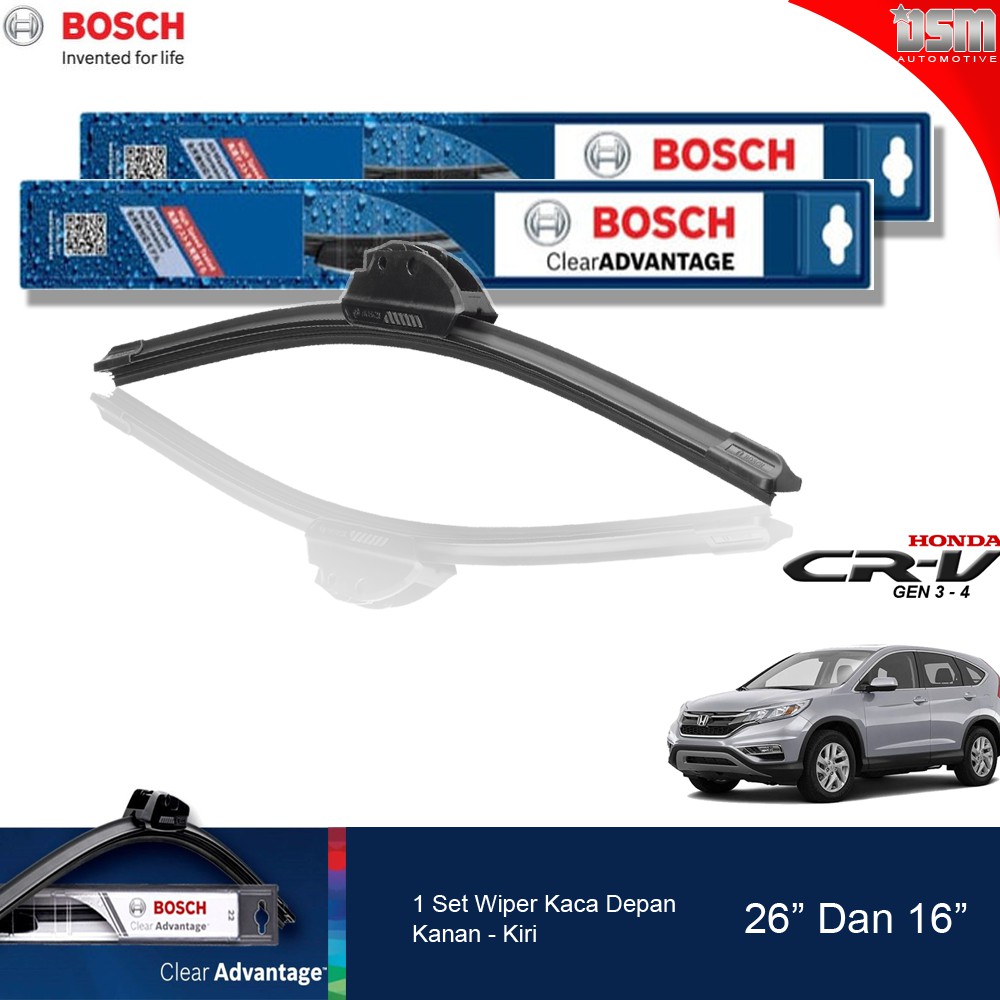 Bosch Clear Advantage Frameless / Wiper Frameless Honda CRV Gen 3-ON 26&quot; dan 16&quot; / Wiper CRV