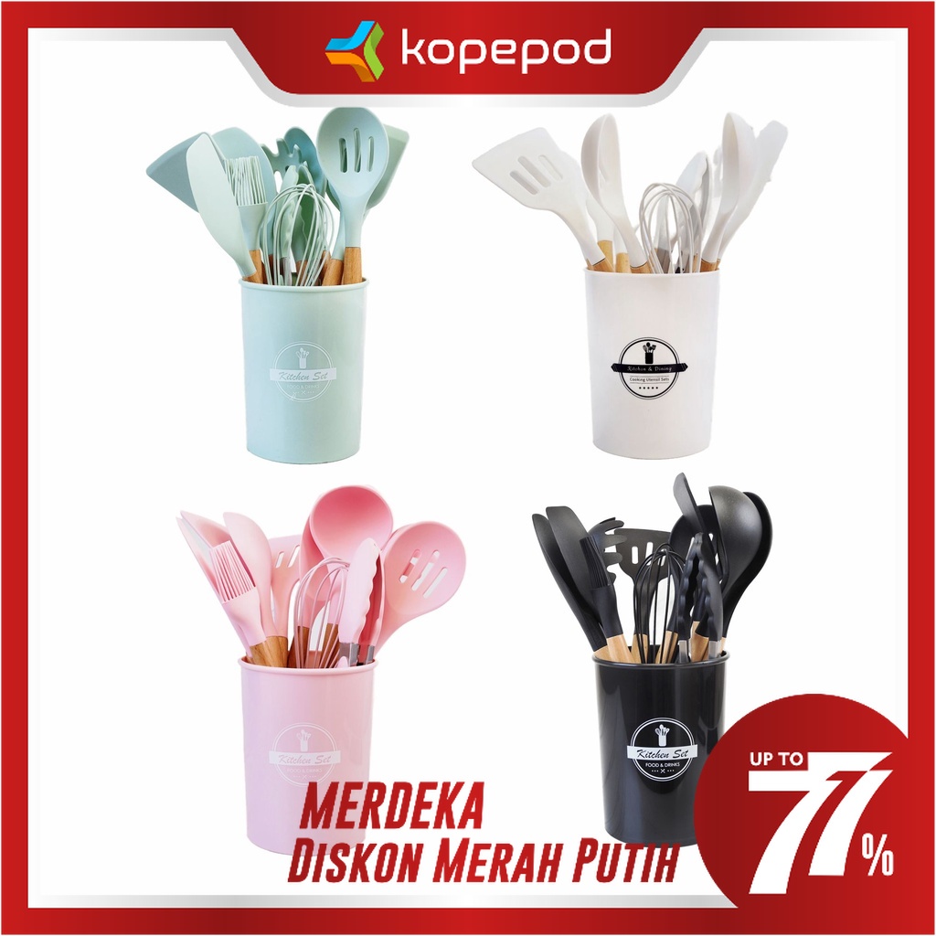 SPATULA SILICON/Silicon Spatula 12 Set Tahan Panas Spatula Sutil Silikon WHITECOLOUR