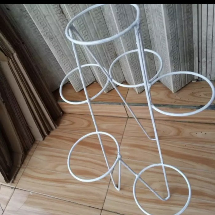 rak pot bunga 6 lubang/rak pot besi/rak pot minimalis/rak bunga murah. - Putih