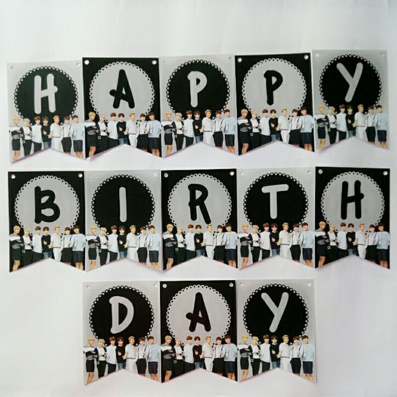 banner bunting garland flag happy birthday ulang tahun karakter korea Bbts BTS