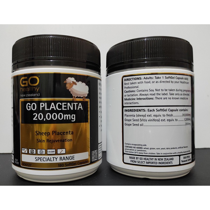 GO HEALTHY SHEEP PLACENTA 20,000mg Capsules 180 SoftGel Natural Health Dietary Supplement