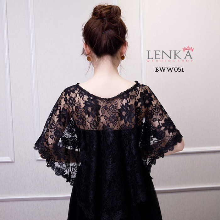 [BISA COD] AKSESORIS WEDDING BOLERO PENGANTIN RENDA BROKAT HITAM BWW051