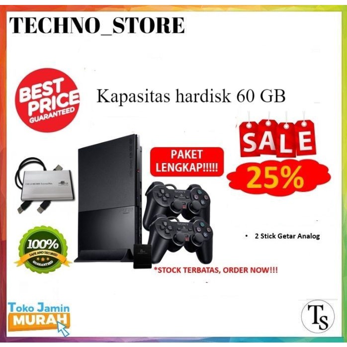 PS2 Slim seri 7 Multifungsi kaset + hdd external 60GB dan 2 stik getar