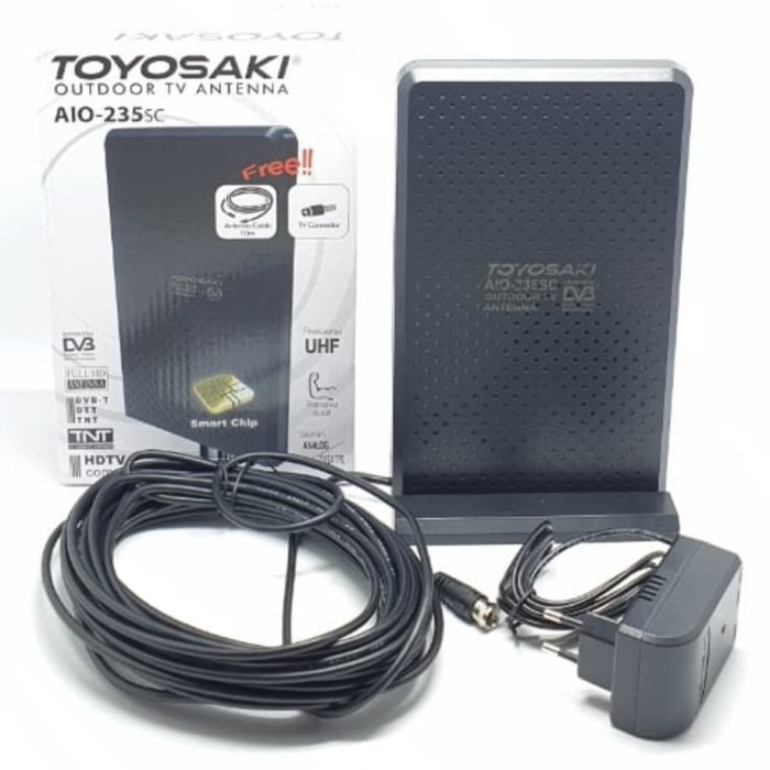 TOYOSAKI Antena TV Indoor Outdoor Digital Booster AIO-235 + Kabel &amp; Adaptor FULL HD