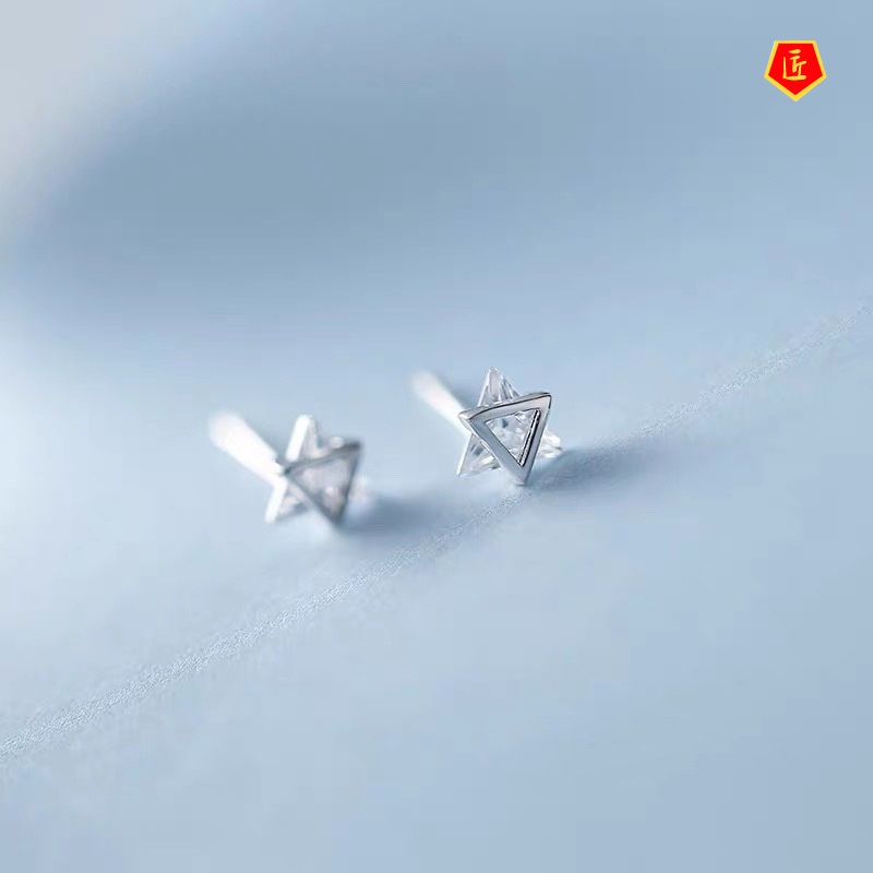 [Ready Stock]S925 Silver Mini Creative Triangle Stud Earrings