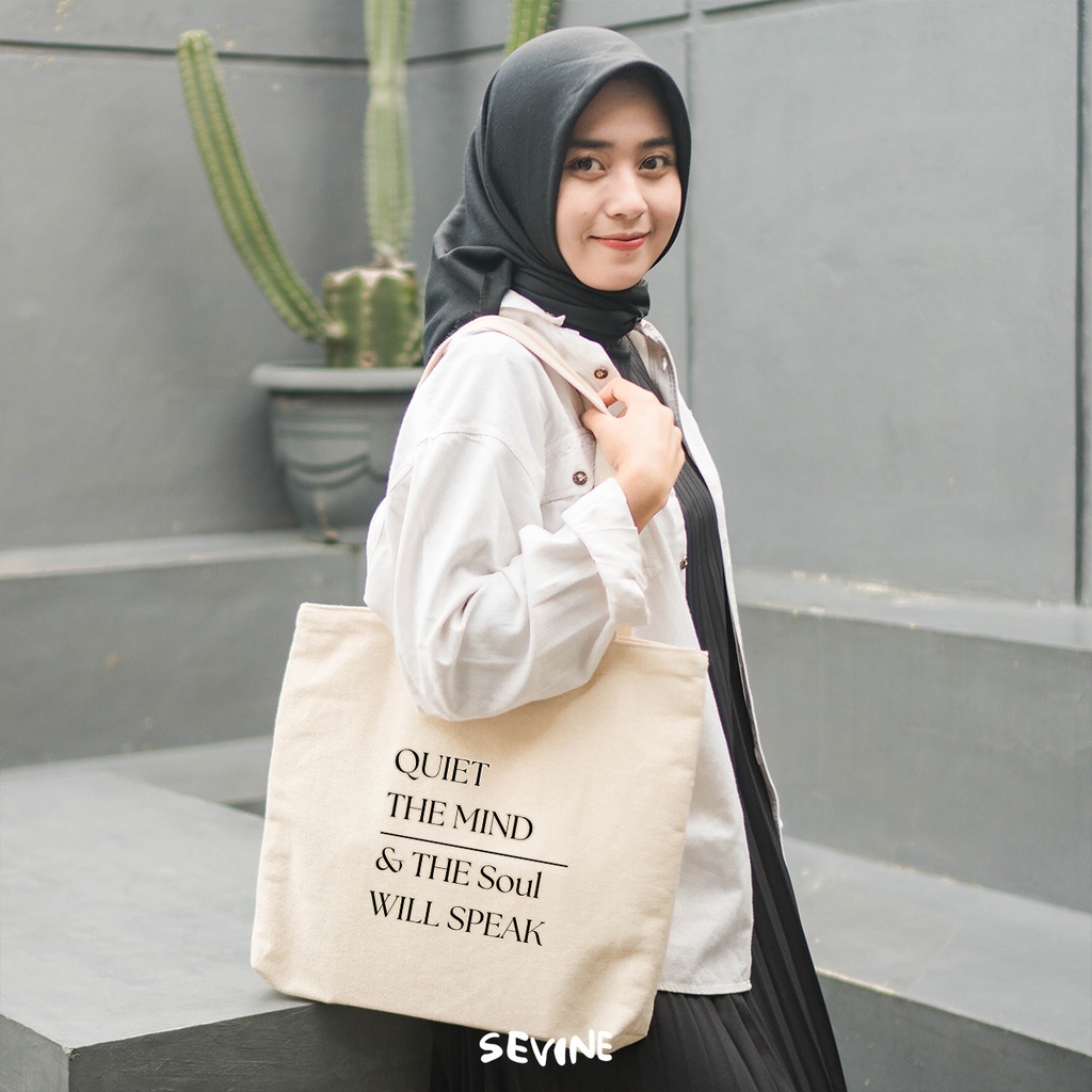 Sevine Tote Bag Kanvas Emily Resleting Kantong Laptop Tas Wanita Kuliah Sekolah Fashion Totebag Kerja Quotes Self Affirmation Vintage Aesthetic - VH