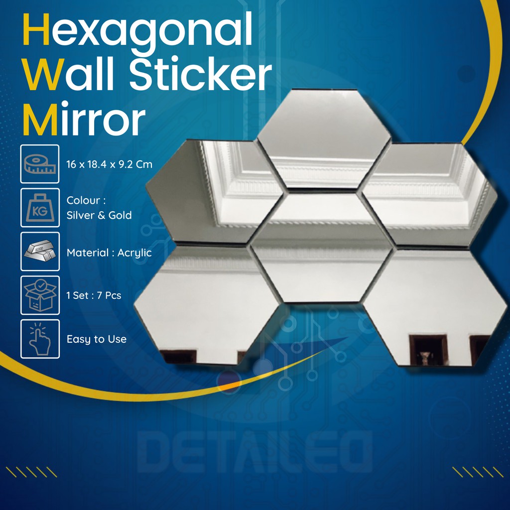 Cermin Hiasan Wallpaper Sticker Dinding 3D Dekorasi Rumah Hexagonal