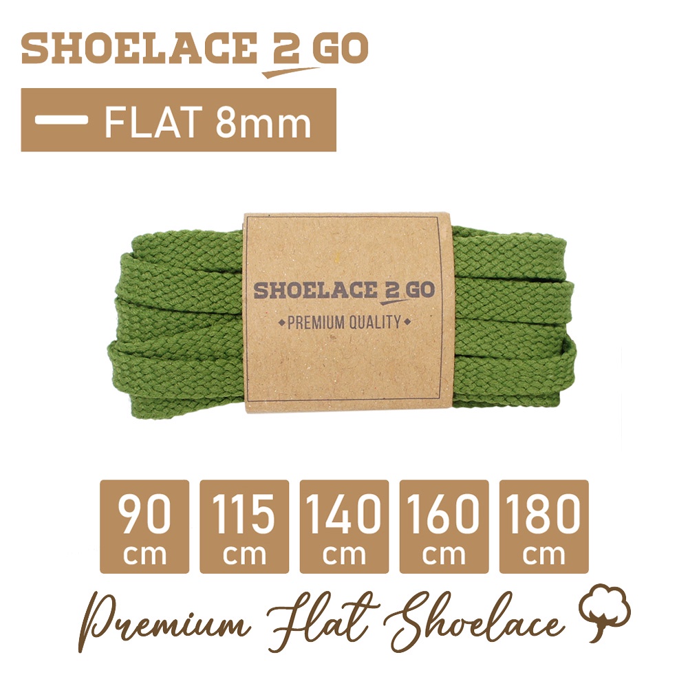 SHOELACE 2 GO PREMIUM TALI SEPATU GEPENG PIPIH FLAT - SF8 - K1 - GREEN ARMY - 8MM