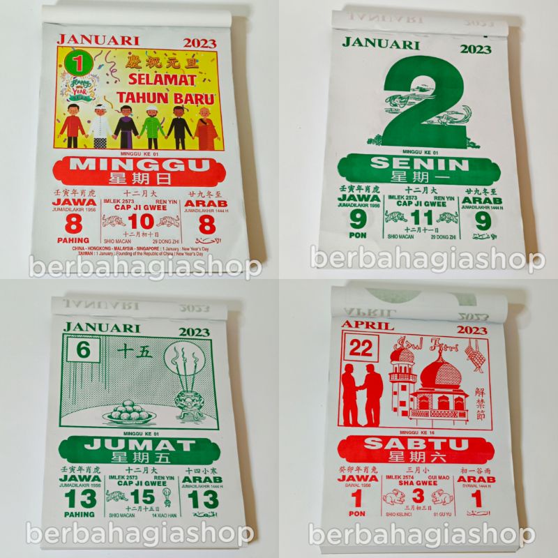 Kalender Chinese Cina Harian Sobek Tahun Baru 2024 Shio Naga Kayu Ukuran Jumbo Besar Lokal Indonesia Terbaru / Calendar Tanggalan Robek China Mandarin Jawa Arab New Year Big Size