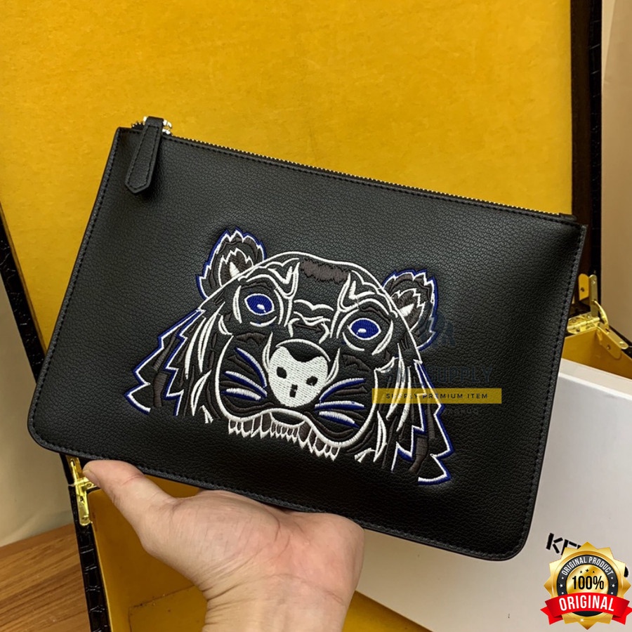 CLUTCH POUCH KZ BLUE FULL LEATHER EMBOSSED