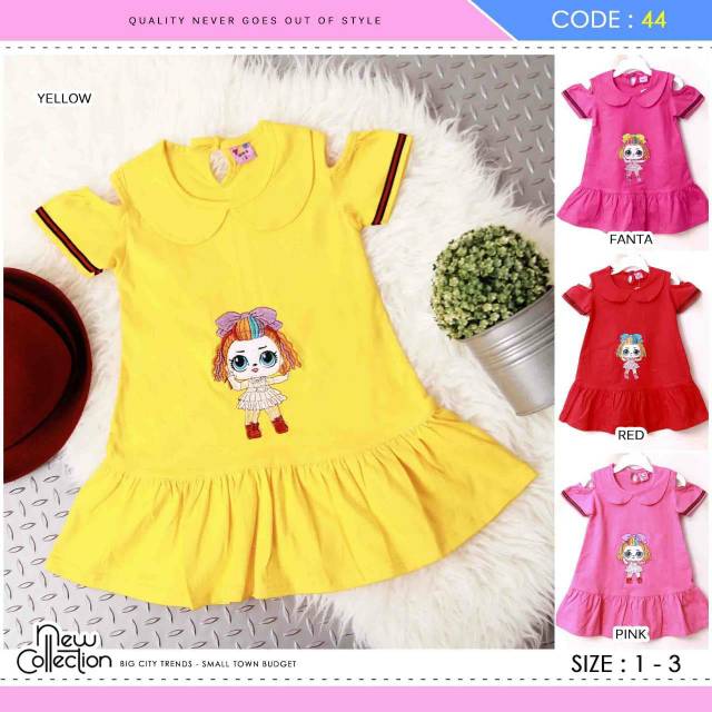 BAJU ANAK CEWEK PEREMPUAN BONEKA BAHU BOLONG USIA 1 - 3 TAHUN