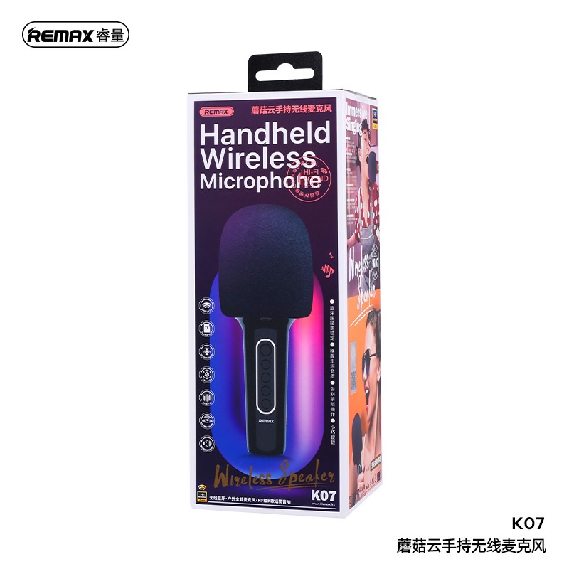 REMAX K07 MOGOO SERIES - Handheld Portable Wireless Microphone 1200mAh - Mikrofon Tanpa Kabel Dengan Speaker Built-in