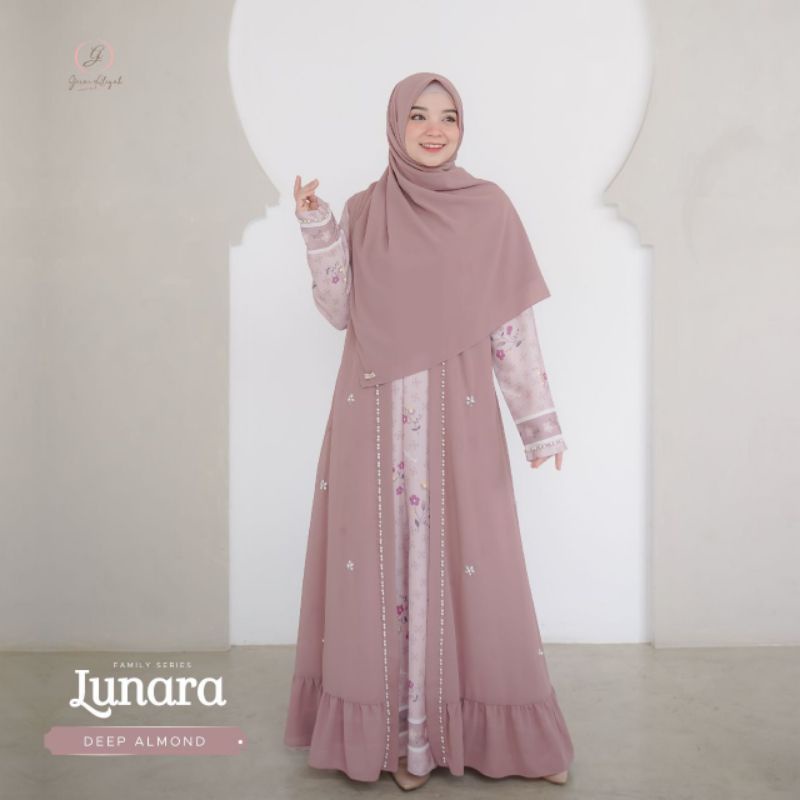 Ready Lunara Mom set pasmina / square EID Series printing by gerai aliyah