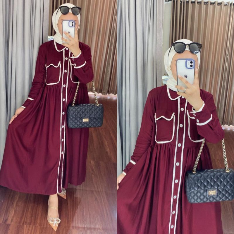 MIDI  DRESS TWILL PREMIUM IMPORT //FEMA DRESS//  ZAFIRA RAYON SAKU  BUSUI Kancing