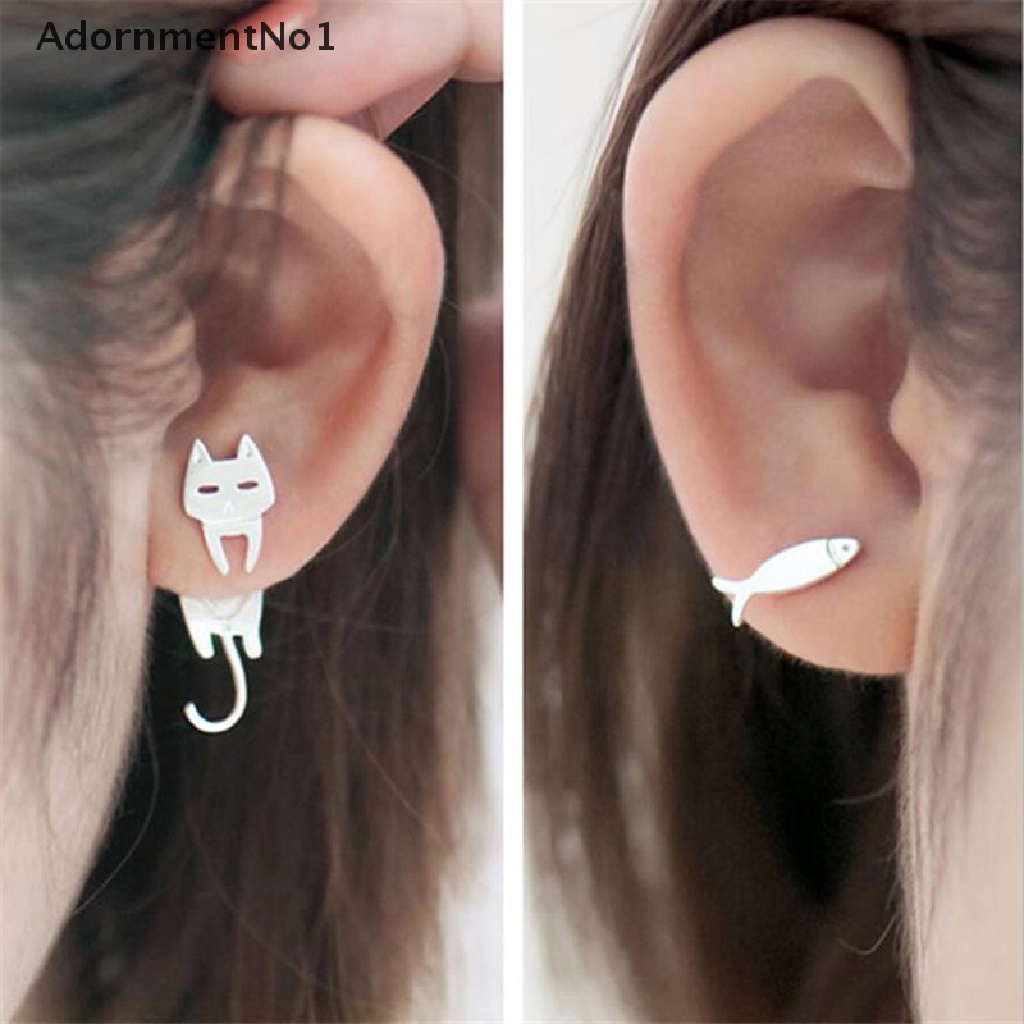 (AdornmentNo1) Anting Tusuk Gantung Asimetris Desain Ikan catfish Gaya simple Untuk Wanita