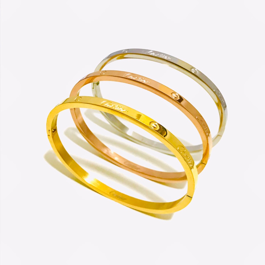 Gelang Set isi  3 Titanium Wanita Lapis Emas Anti Karat Termurah GBT154-46-45