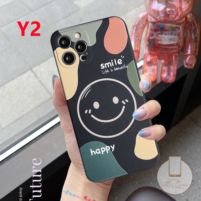 Oppo A95 A57 A17 A76 Reno 8t 7a74 A78 A12 A15 A16 A54 A5s A52 A3s A7 Reno 6 4F 54 A53 A9 A5 A31 A33 A11K A35 A72 A92 Artistik Happy Smile Art Garis Lurus Soft Case Kubus