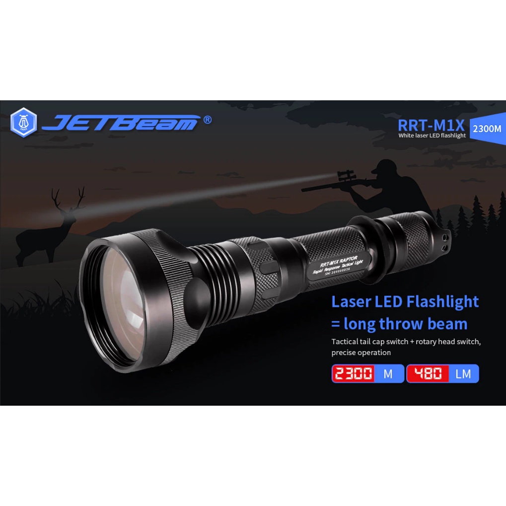Lampu Senter Raptor Flashlight Laser LED WP-T2 480 Lumens JETBeam RRT-M1X