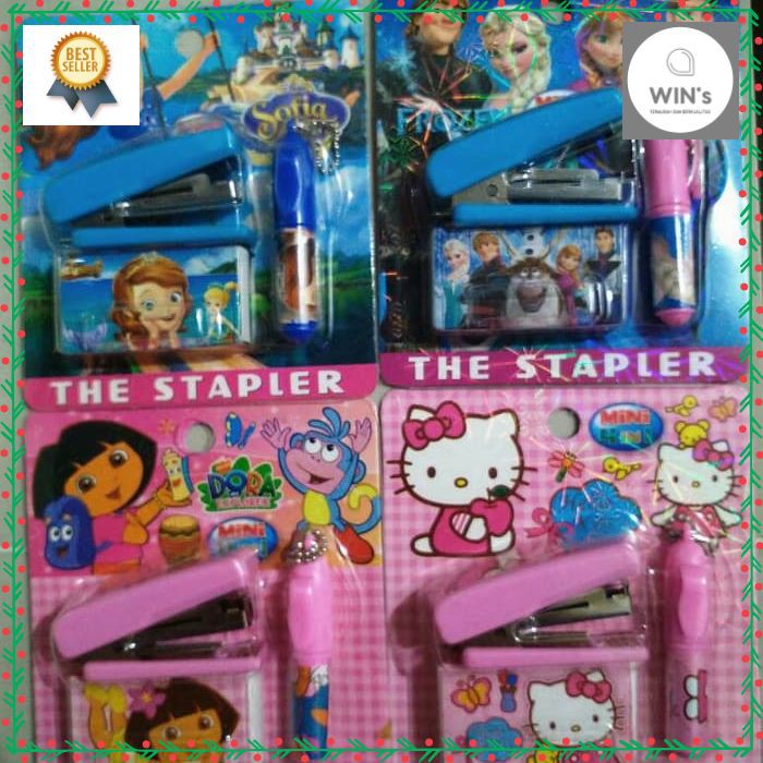 

C388 Set Staples isi Staples dan Pen Karakter HK Frozen Dora Sofia Jepretan serbaguna Seteples set