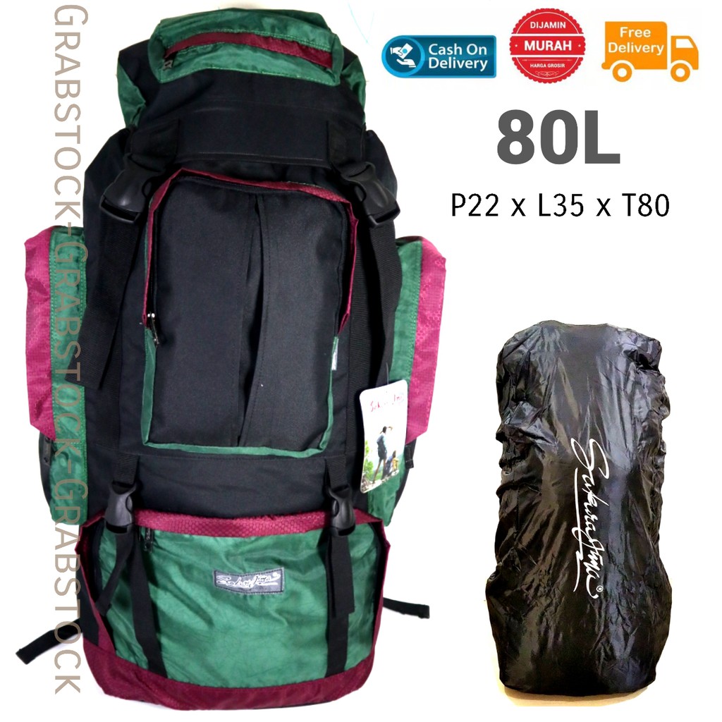 Carrier Tas Hiking Plus Raincover Naik Gunung Camping Mudik 80L Super Besar Premium