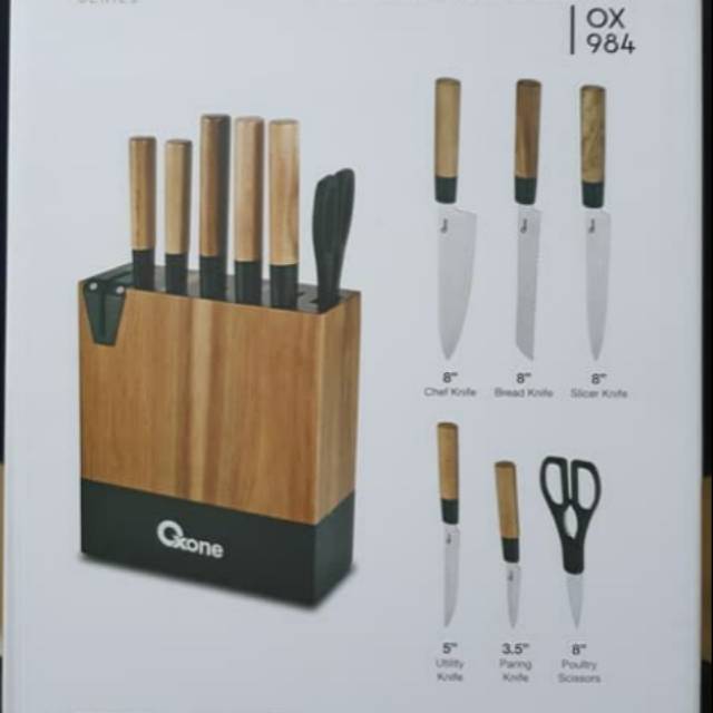 Pisau Set Oxone 5 pcs OX-984 Pisau Oxone 5 pcs Acacia Knife Set With Wood Block