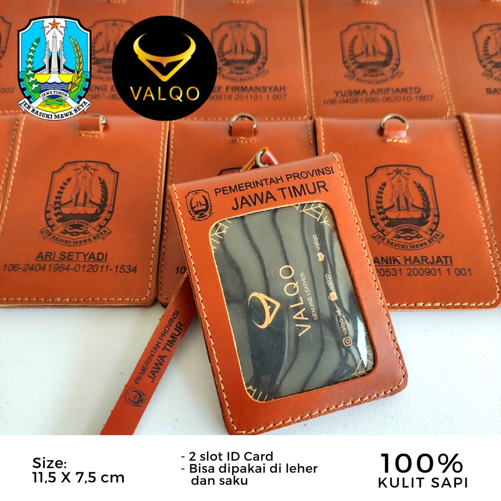 [VALQO] Nametag kulit sapi KOHO Model 2 in 1 ID Card Holder Keplek Name Tag IDCARD Saku kalung