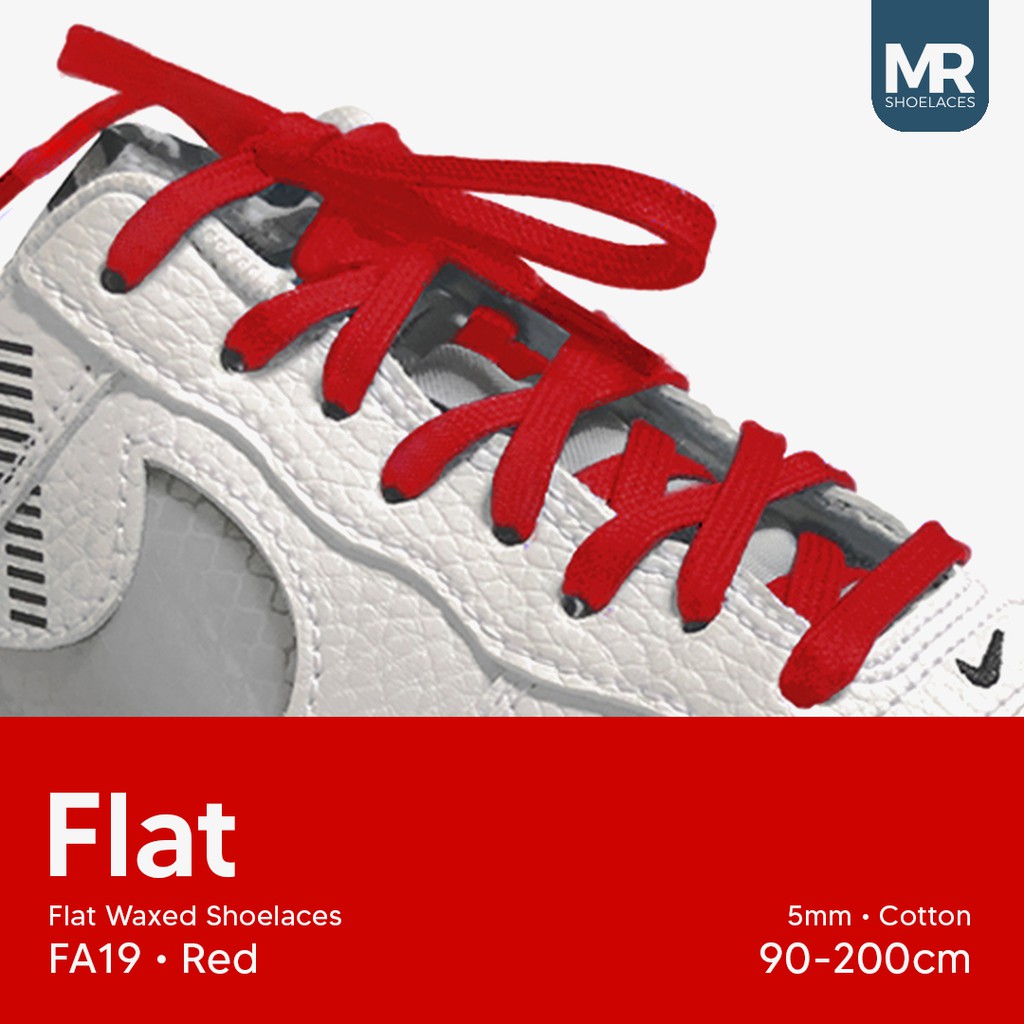 MR Shoelaces FA19 Red (Merah) Tali Sepatu Lilin 5mm Gepeng Flat Pipih (Waxed Laces) 90cm 100cm 120cm 150cm 200cm - Premium Shoelace