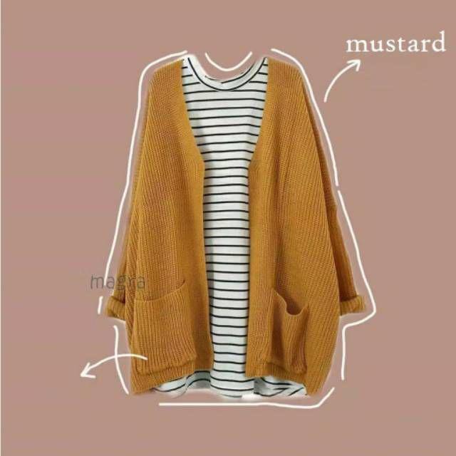 Kardigan Loocy Oversize - Pakaian Wanita - Bahan Rajut - Allsize-Mustard