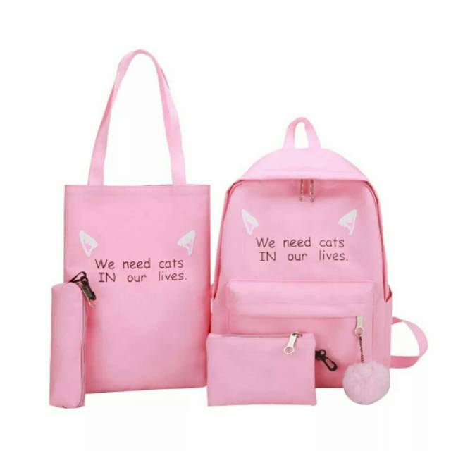 Tas Ransel Sekolah Anak We Need Cats Terlaris / Tas Anak Sekolah Ngaji SD TK PAUD Set Beranak 4in1