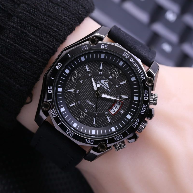 JAM TANGAN PRIA COWOK QUIKSILVER TANGGAL AKTIF STRAP TALI KULIT