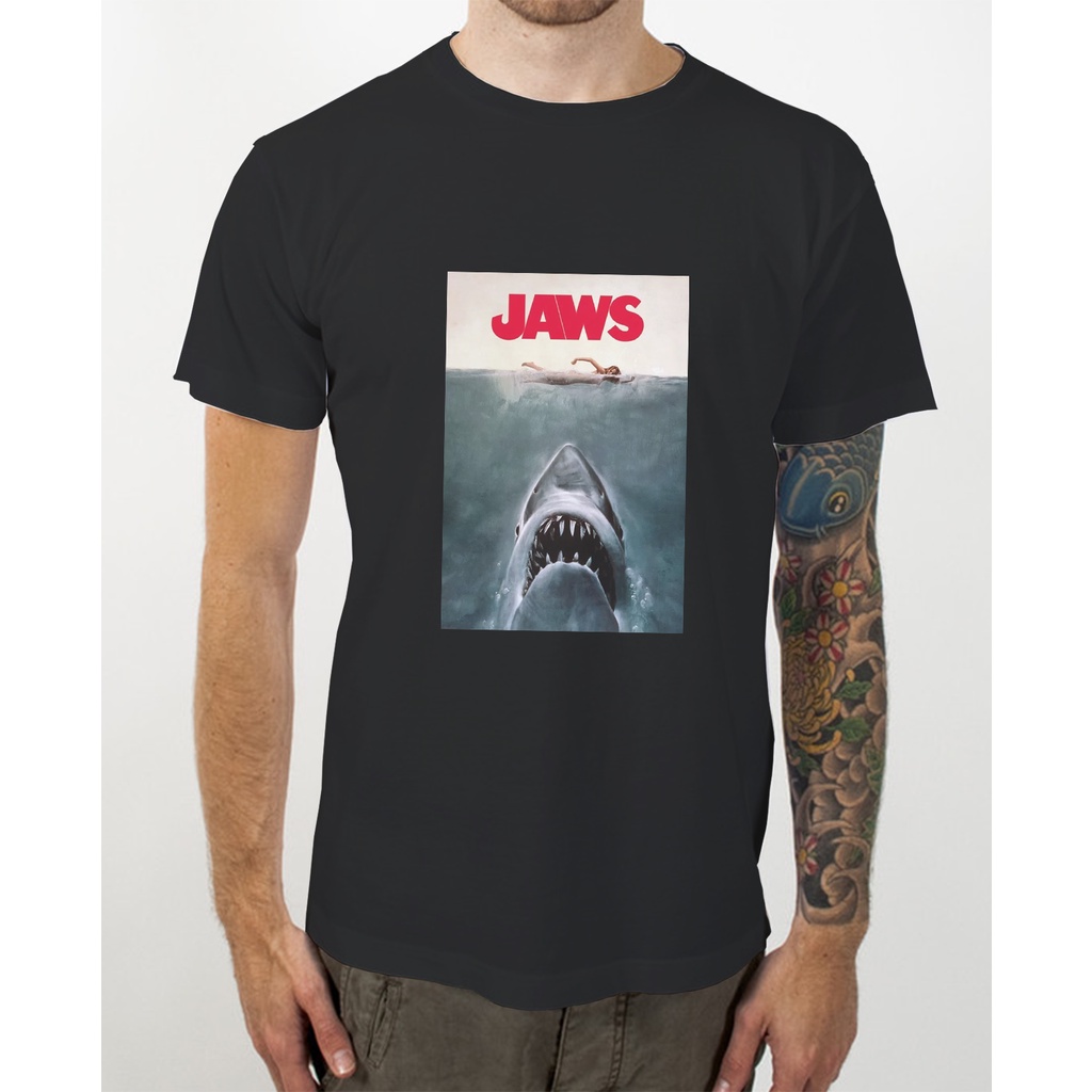 Kaos T-Shirt  Hitam  Film Jadul JAWS