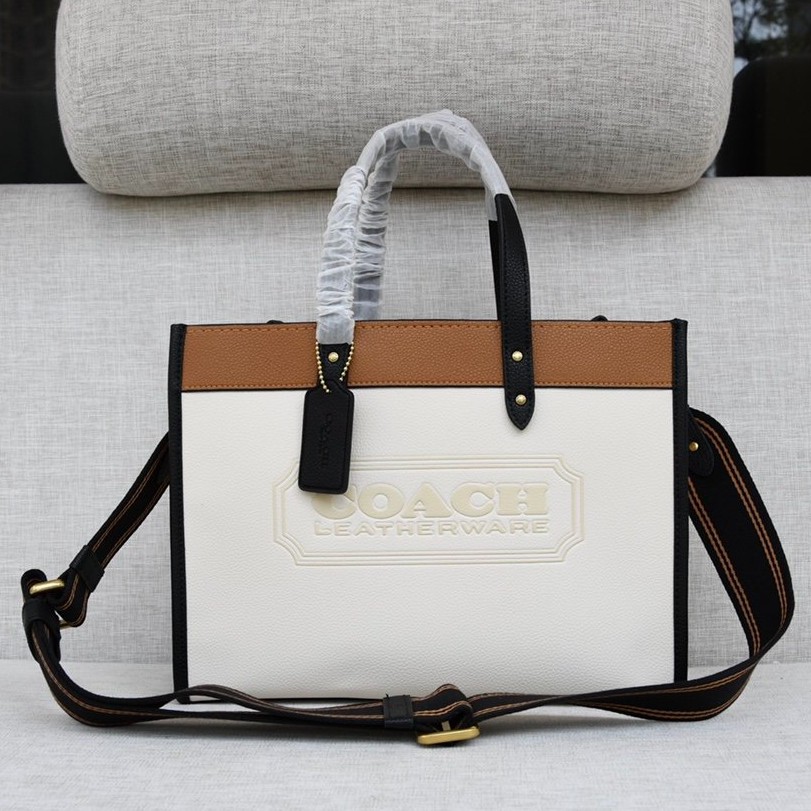 COACH 0777 Field30 Small Tote Bag in Colorblock Canvas Sports Webbing