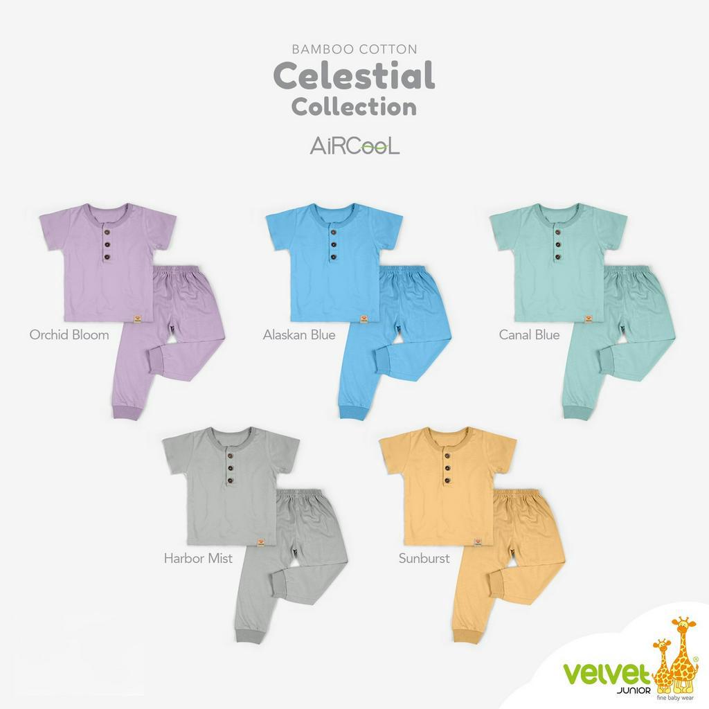 Velvet Celestial Collection Setelan Oblong Pendek + Celana Panjang / Kancing Dada