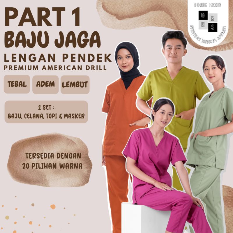 Baju OK  / Baju Jaga / Scrub Medis Lengan Pendek PREMIUM AMERICAN DRILL ( DOCHS MEDIC )