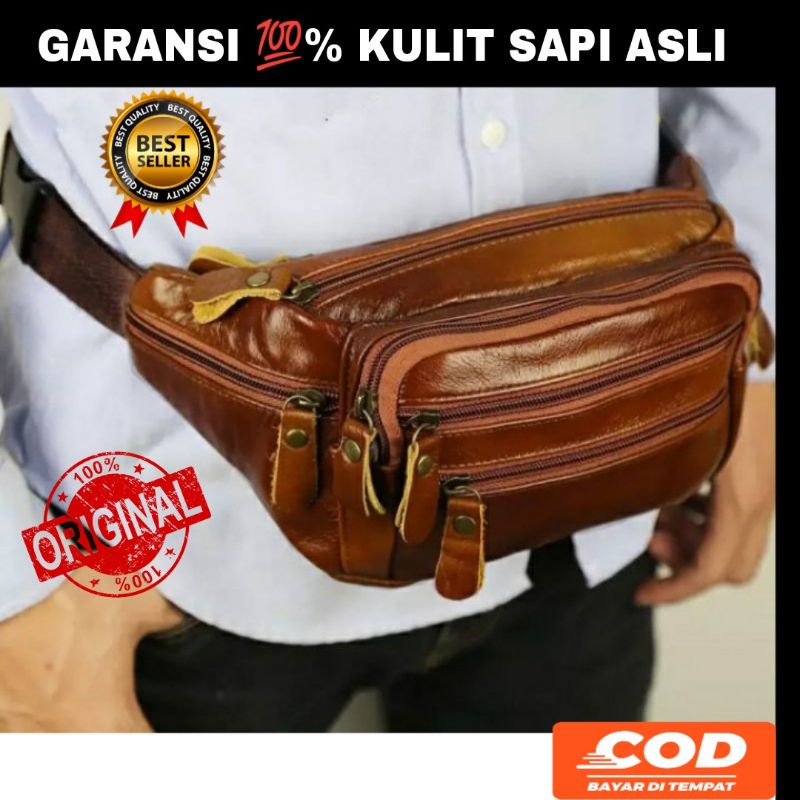 TAS KULIT ASLI WAISTBAG Tas PINGGANG Tas SELEMPANG Tas Dada Kulit Sapi Original