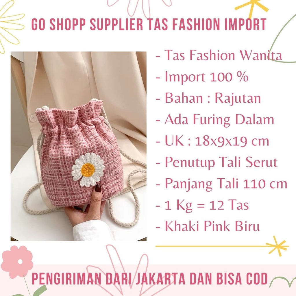 Tas Selempang Wanita Mini Krisan Import - Tas Serut Wanita Fashion Korea Kekinian - Tas Hp Wanita Import - Tas Slempang Wanita Terbaru - Tas Cewek - Tas Murah Wanita [T08]