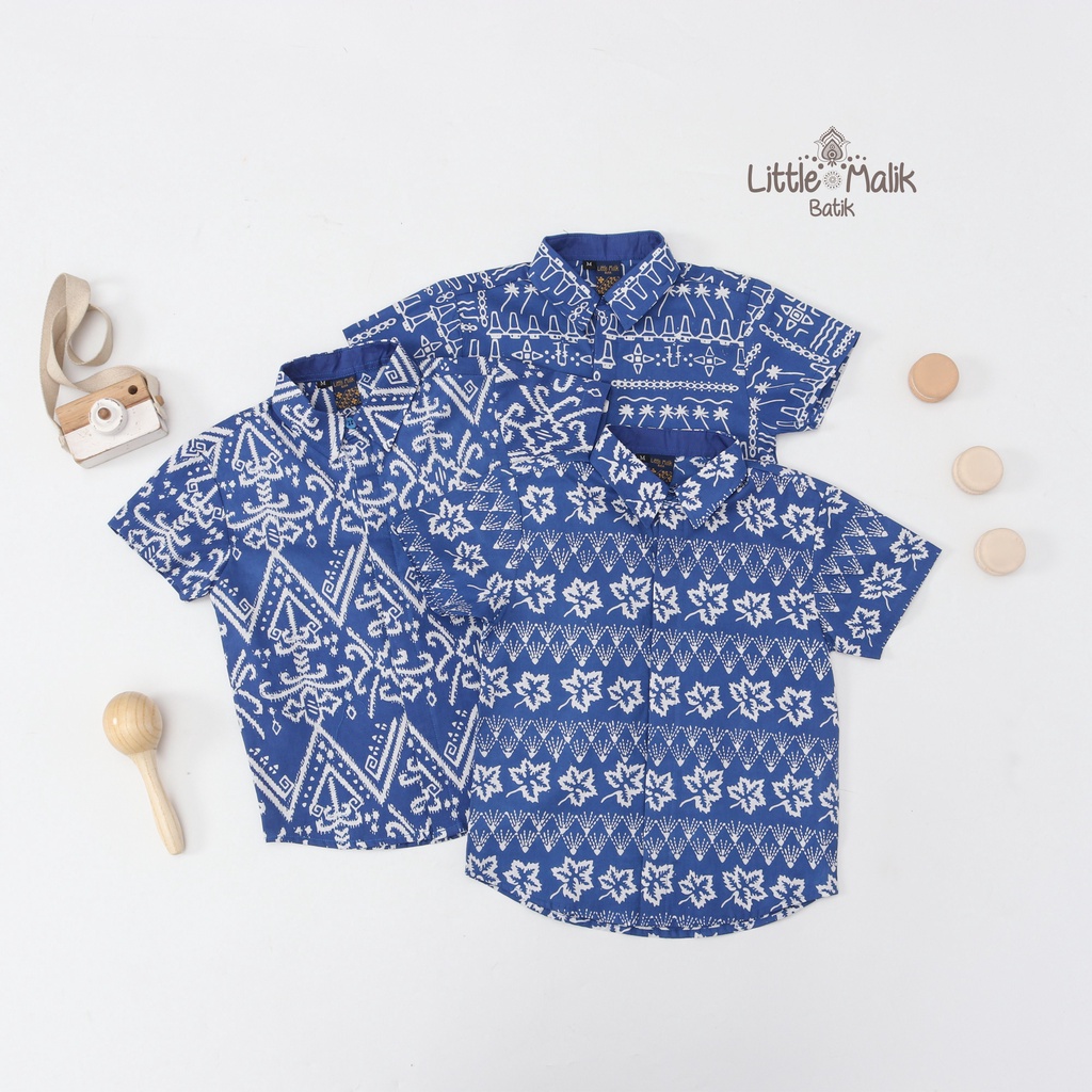 -Batik Organik- Kemeja Batik Anak Lengan Pendek By Little Malik Batik, Garutan Biru Benhur